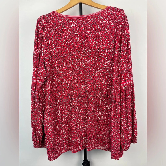 Max Studio Red Ditsy Cherry Print Peasant Style Loose Boho Balloon Sleeve Blouse - Picture 6 of 6
